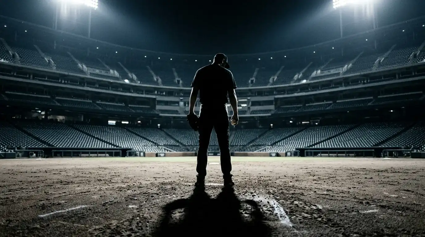 MLB питчер на хълма под прожекторите през нощен мач — контекст на интегритет-скандала от ноември 2025